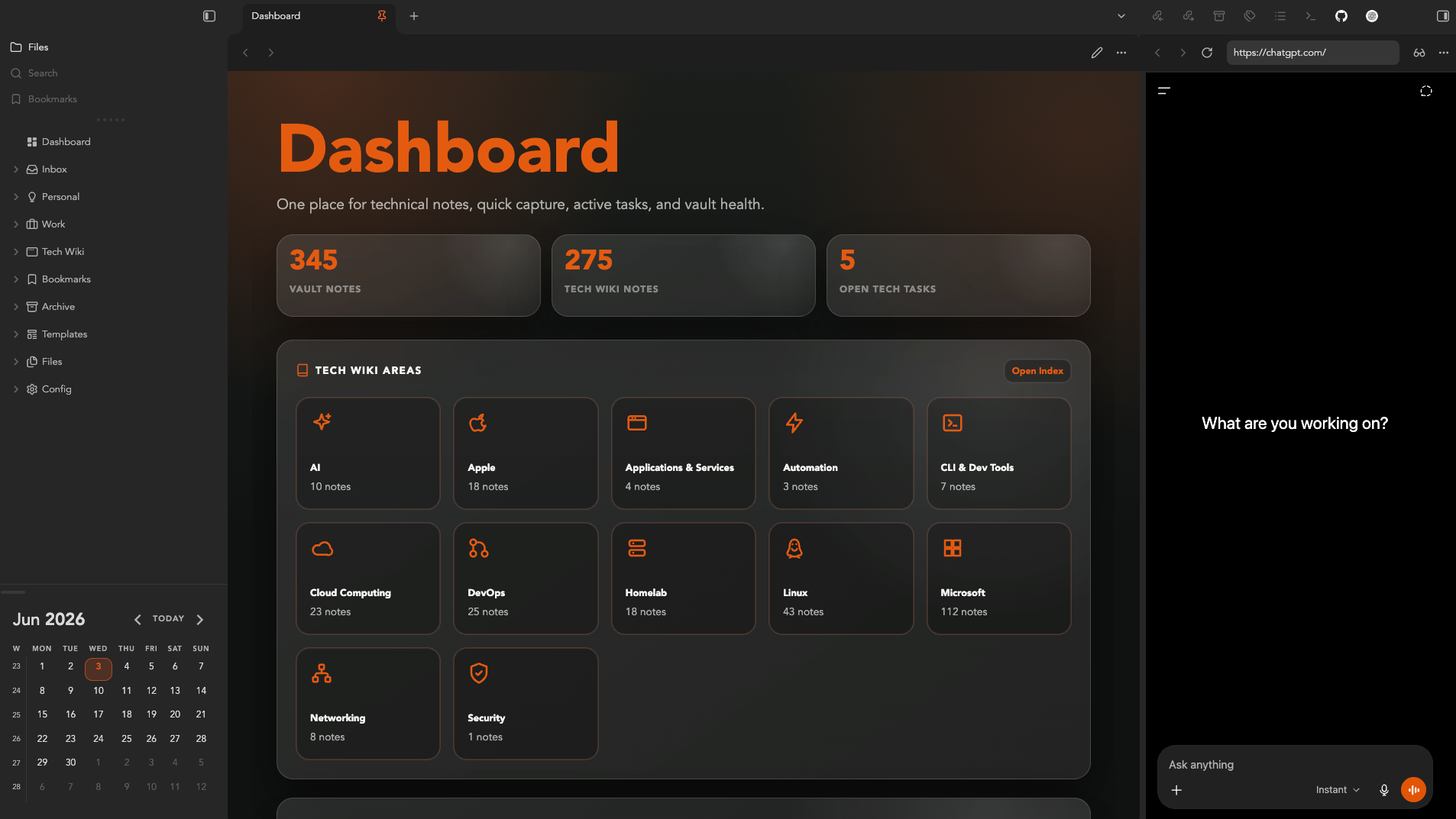 Obsidian Dashboard
